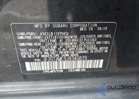 2018 Subaru Crosstrek 2.0I Limited z USA, uszkodzony, nr VIN JF2GTAMC9J8340879